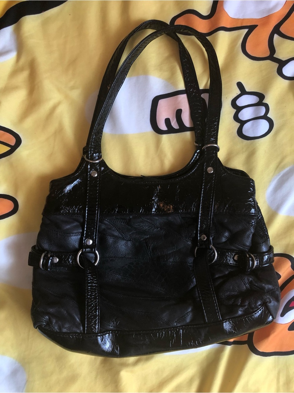 Women's Black Patent Shoulder Bag - Sleek Everyday Tote